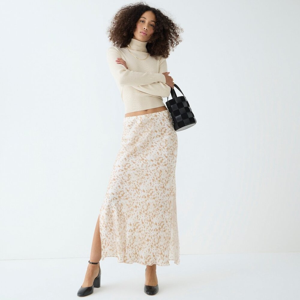 J. Crew NWT Drapey Cupro Flared Skirt in Speckled Animal Print, Small